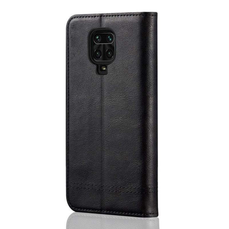 Flip Kotelot Xiaomi Redmi Note 9S / Note 9 Pro Czerwony Czarny Efekt Szytej Skóry