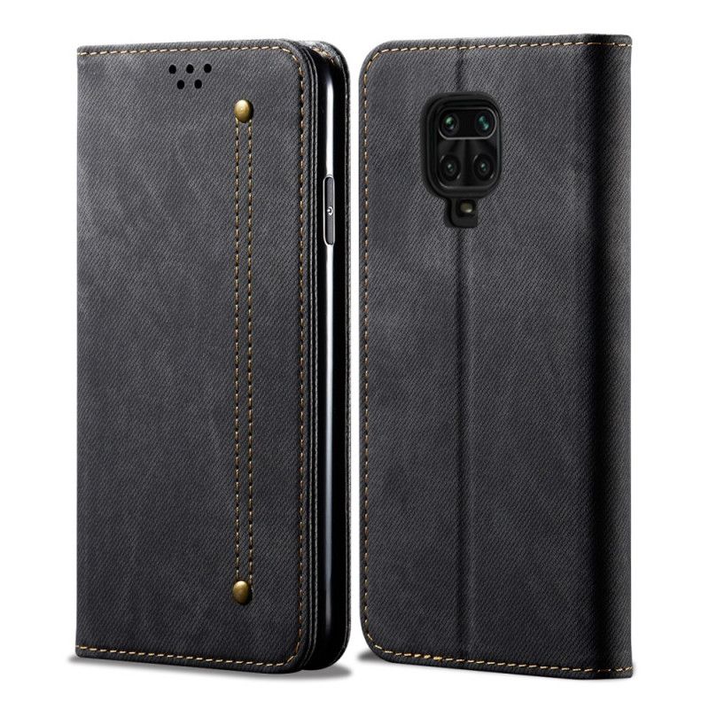 Flip Kotelot Xiaomi Redmi Note 9S / Note 9 Pro Granatowy Czarny Tkanina Dżinsowa Etui Ochronne