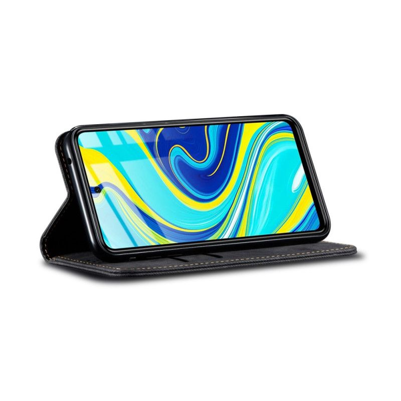 Flip Kotelot Xiaomi Redmi Note 9S / Note 9 Pro Granatowy Czarny Tkanina Dżinsowa Etui Ochronne