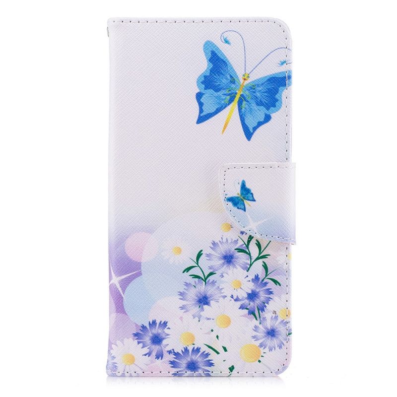 Skórzany Futerał Xiaomi Redmi 5 Etui na Telefon Malowane Motyle I Kwiaty