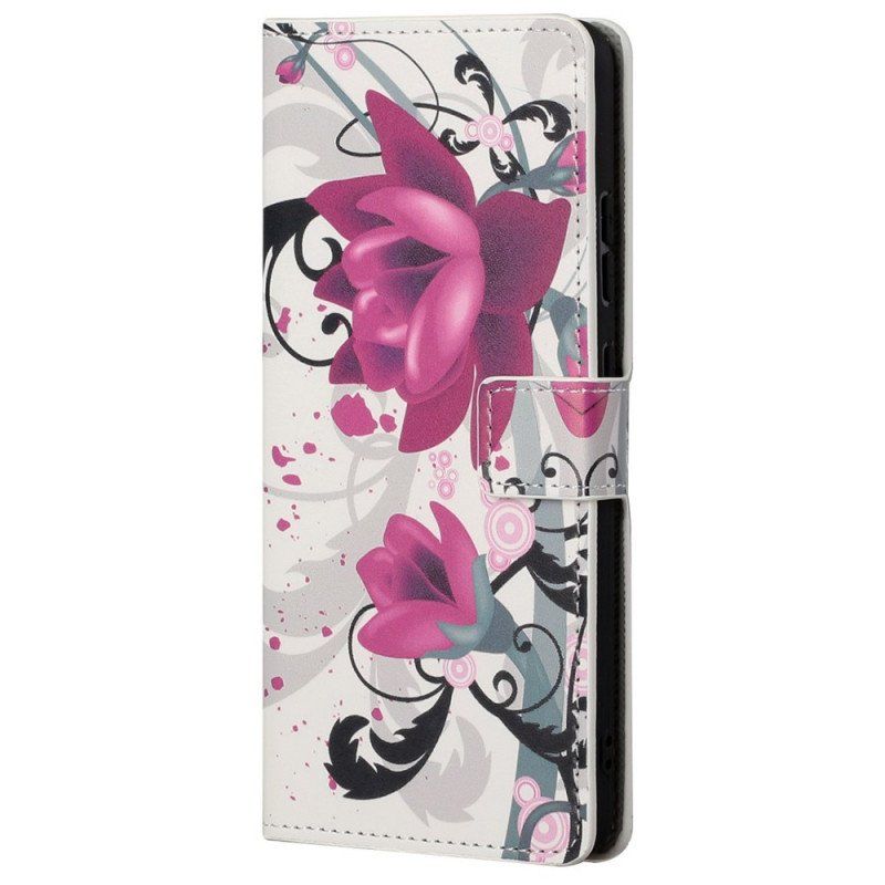 Etui Folio do Poco M4 Pro 5G Tropikalne Kwiaty