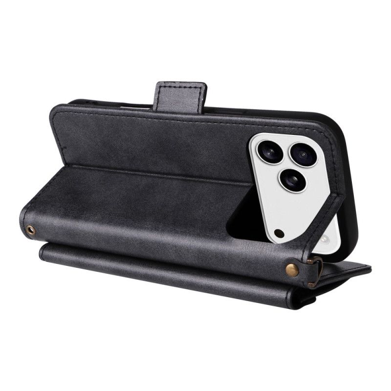 Etui Folio iPhone 17 Pro Portfel W Stylu Retro Z Paskiem Na Ramię