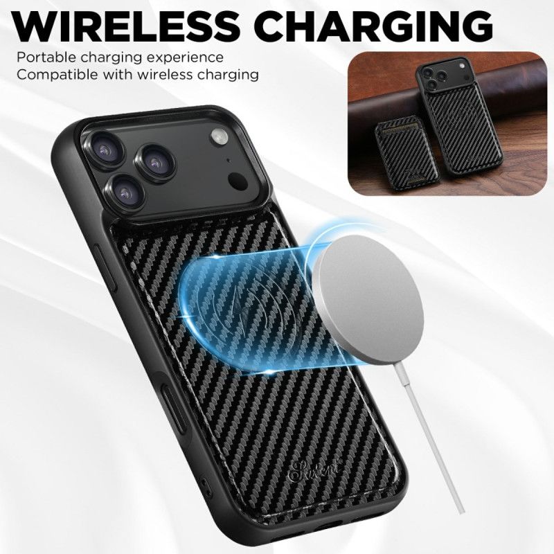 Etui iPhone 17 Pro Odłączany Uchwyt Na Kartę Magsafe Z Włókna Węglowego