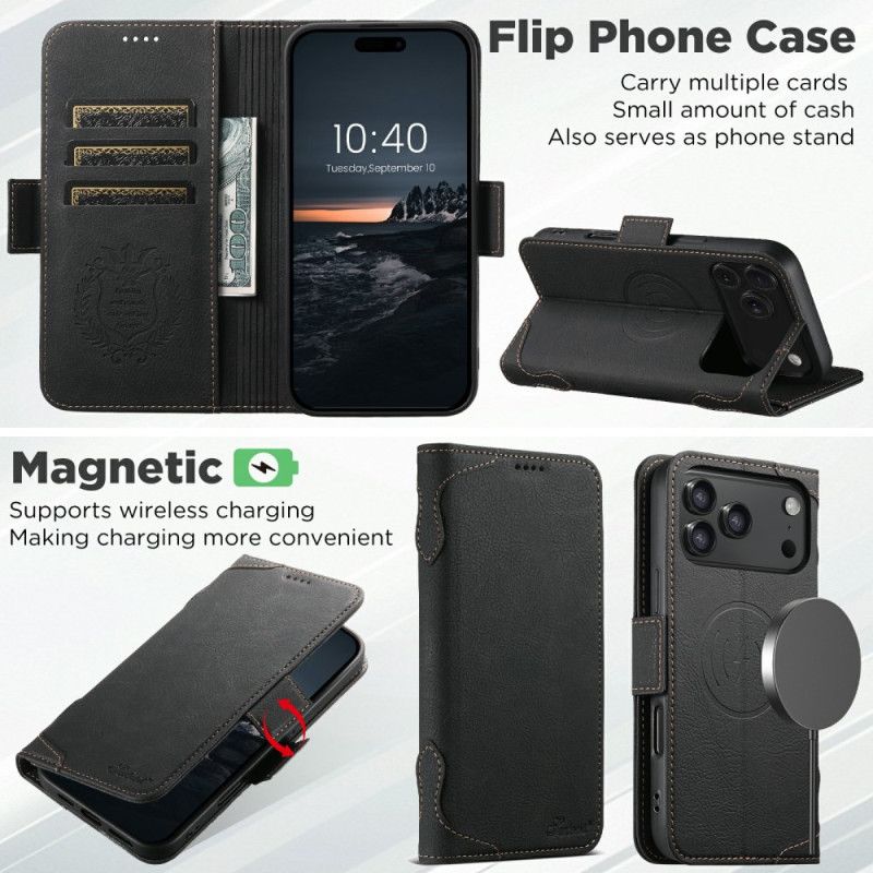 Flip Kotelot iPhone 17 Pro Etui Na Telefon Tekstura Liczi Zgodna Z Magsafe