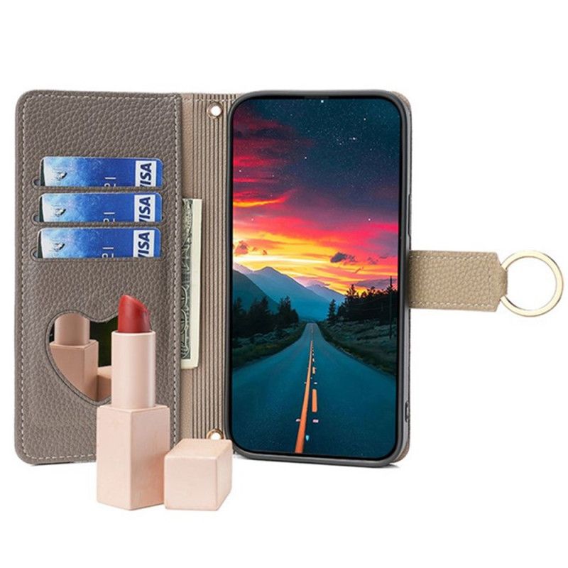 Etui Folio Do Xiaomi Redmi Note 14 Pro 4g Portfel Lustrzany Z Łańcuszkiem