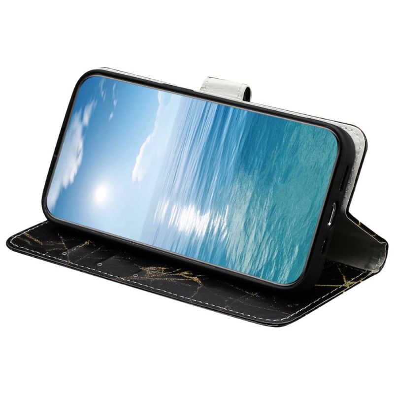 Etui Folio Xiaomi Redmi Note 14 Pro 4g CZarno-złoty Marmur Etui Ochronne
