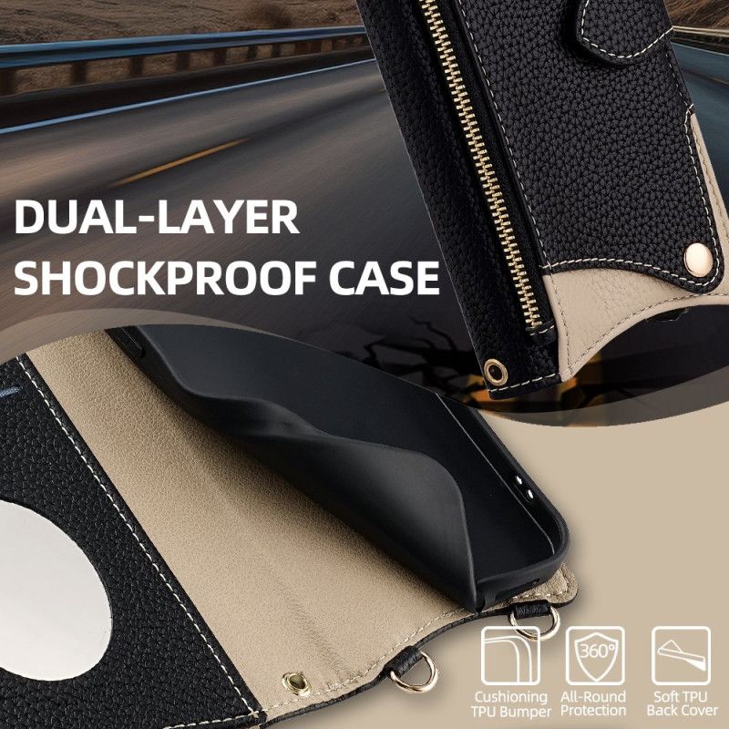 Etui Folio Xiaomi Redmi Note 14 Pro 4g Dwukolorowy Portfel Z Łańcuszkiem Etui Ochronne