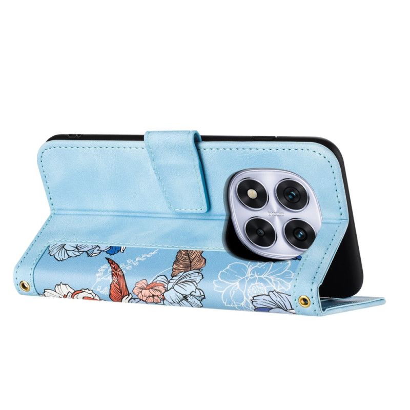 Etui Folio Xiaomi Redmi Note 14 Pro 4g Graficzne Kwiaty Z Paskiem