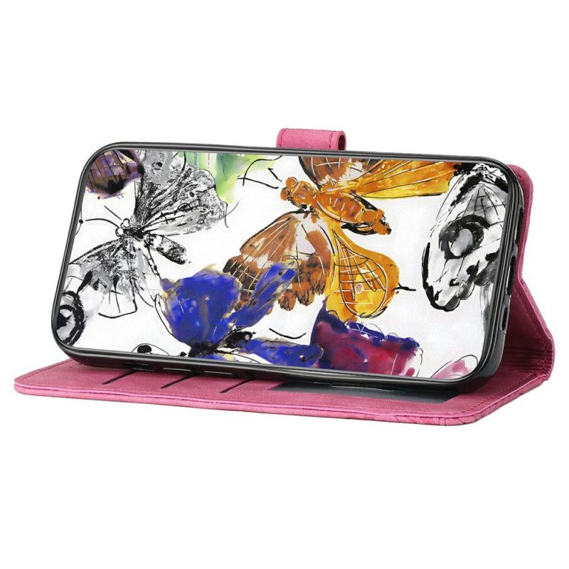 Etui Folio Xiaomi Redmi Note 14 Pro 4g Motyle Z Efektem Zamszu Etui Ochronne