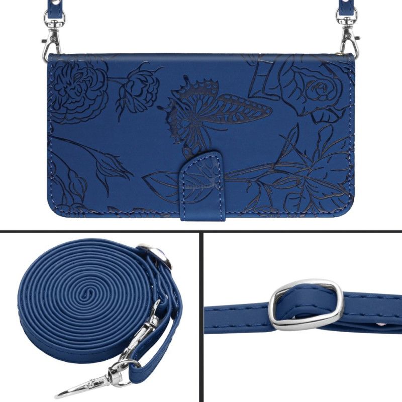 Etui Folio Xiaomi Redmi Note 14 Pro 4g Nadruk Motyla Z Paskiem Na Ramię Etui Ochronne