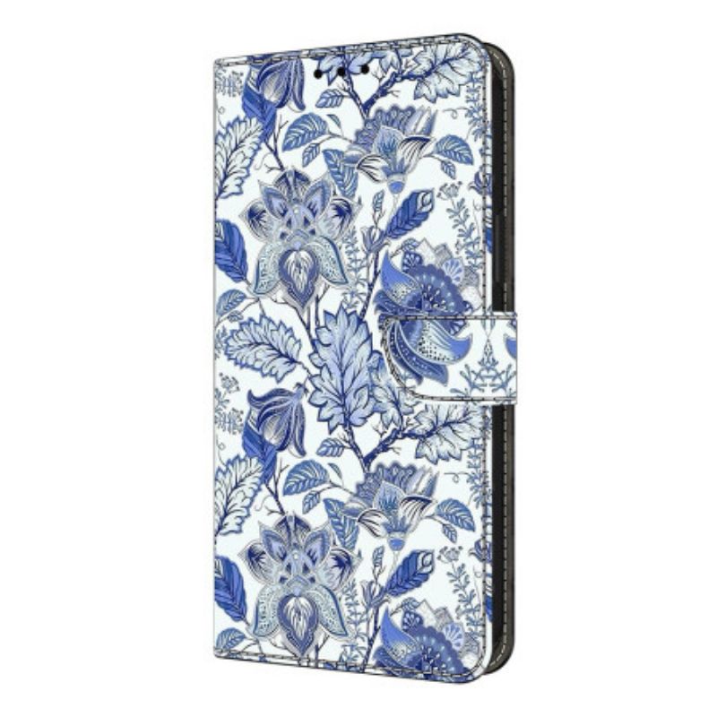Etui Folio Xiaomi Redmi Note 14 Pro 4g Niebieski Wzór Kwiatowy Etui Ochronne