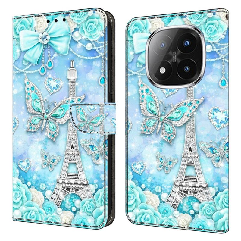 Etui Folio Xiaomi Redmi Note 14 Pro 4g Wieża Eiffla I Diamenty Etui Ochronne