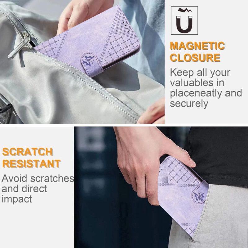 Skórzany Futerał Xiaomi Redmi Note 14 Pro 4g Etui Na Telefon Geometryczny Wzór Z Paskiem