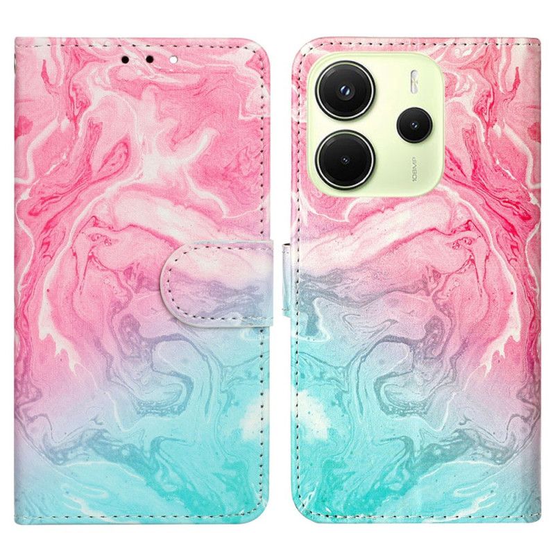 Skórzany Futerał Xiaomi Redmi Note 14 Pro 4g Etui Na Telefon Marmur W Kolorze Różowego I Zielonego Złota