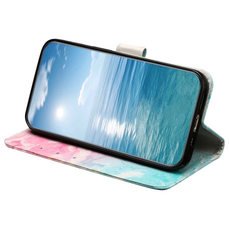 Skórzany Futerał Xiaomi Redmi Note 14 Pro 4g Etui Na Telefon Marmur W Kolorze Różowego I Zielonego Złota