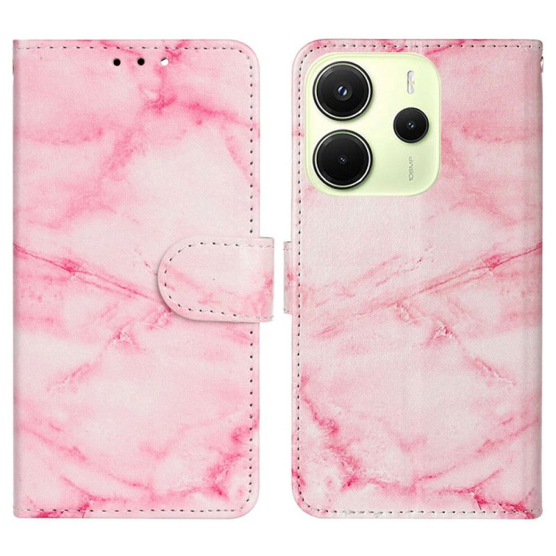 Skórzany Futerał Xiaomi Redmi Note 14 Pro 4g Etui Na Telefon Różowy Wzór Marmuru