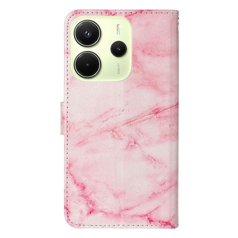 Skórzany Futerał Xiaomi Redmi Note 14 Pro 4g Etui Na Telefon Różowy Wzór Marmuru