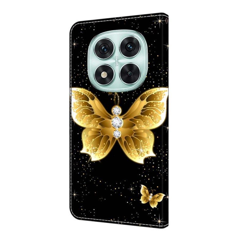 Skórzany Futerał Xiaomi Redmi Note 14 Pro 4g Etui Na Telefon Złote Motyle