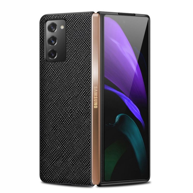 Etui Samsung Galaxy Z Fold 2 Czerwony Czarny Prawdziwa Teksturowana Skóra