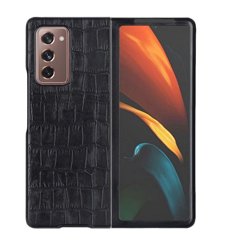 Etui Samsung Galaxy Z Fold 2 Granatowy Czarny Prawdziwa Skóra Krokodyla