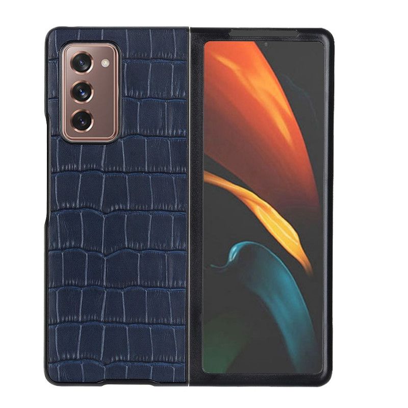 Etui Samsung Galaxy Z Fold 2 Granatowy Czarny Prawdziwa Skóra Krokodyla