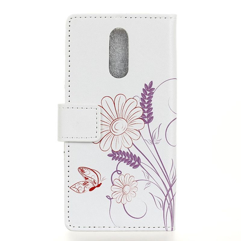 Skórzany Futerał Xiaomi Redmi 8 Etui na Telefon Rysowanie Motyli I Kwiatów