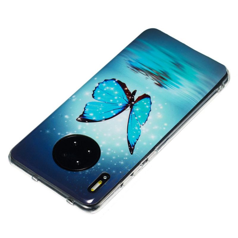 Etui Huawei Mate 30 Fluorescencyjny Niebieski Motyl