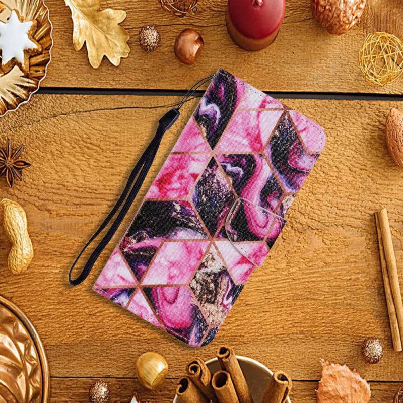 Skórzany Futerał Xiaomi Redmi Note 11 / Poco M4 Pro 5g Etui Na Telefon Geometryczny Marmurowy Styl
