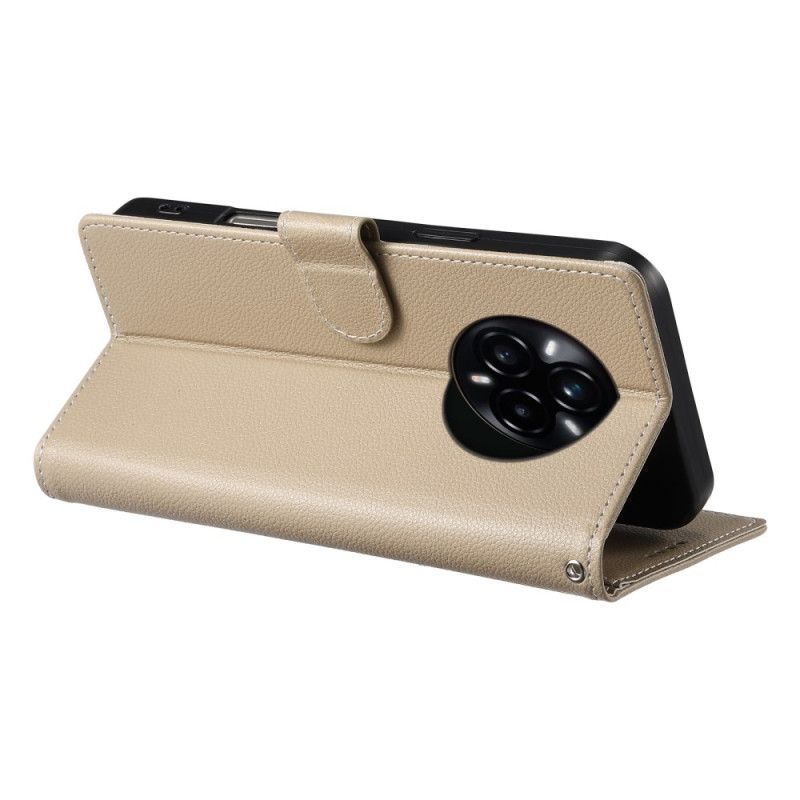 Etui Folio Realme 14 Pro 5g Gładki Efekt Skóry Z Paskiem