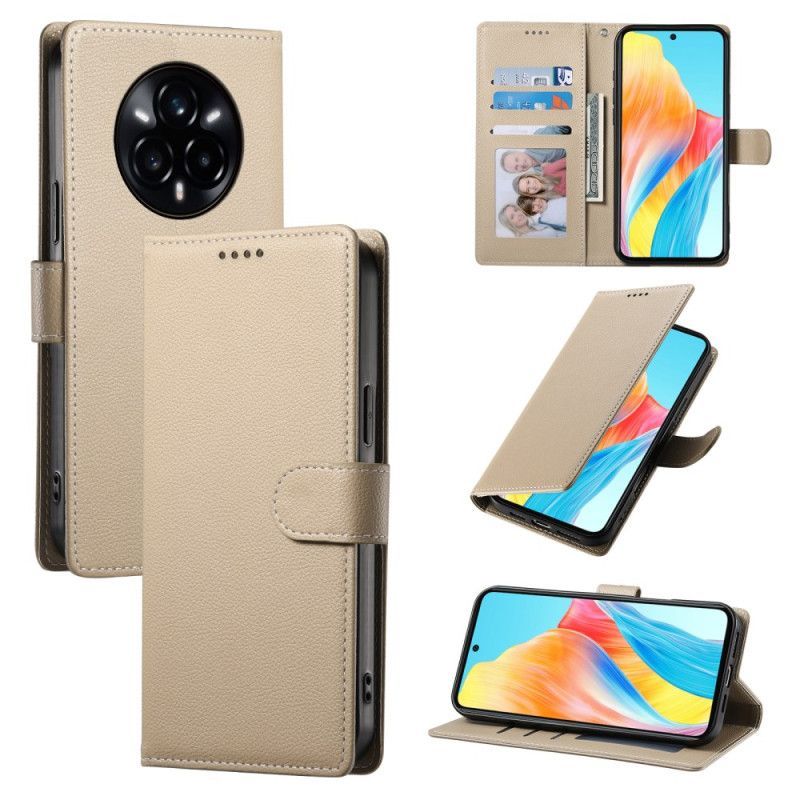 Etui Folio Realme 14 Pro 5g Gładki Efekt Skóry Z Paskiem