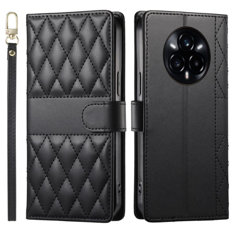 Etui Folio Realme 14 Pro 5g Pikowana Konstrukcja Z Paskiem I Paskiem Na Ramię