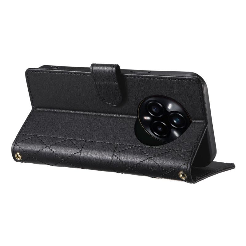 Etui Folio Realme 14 Pro 5g Pikowana Konstrukcja Z Paskiem I Paskiem Na Ramię