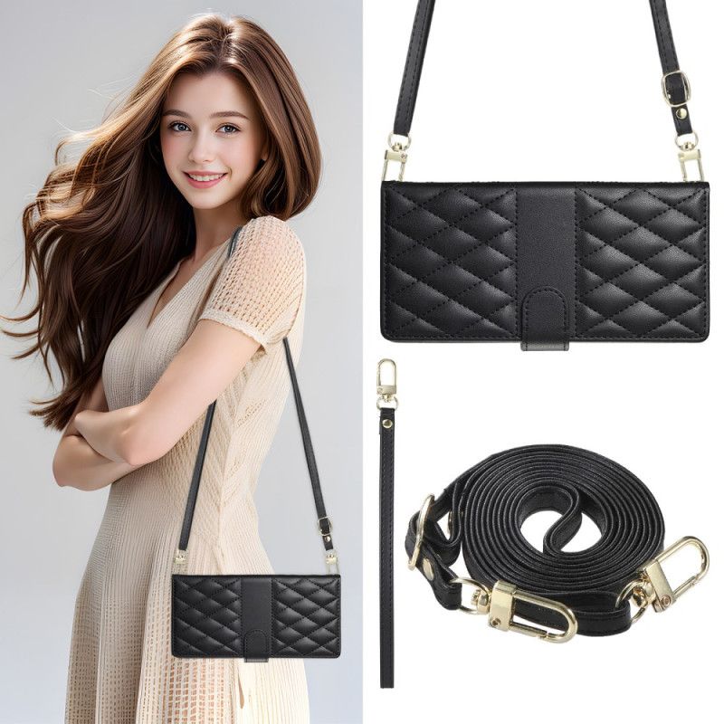 Etui Folio Realme 14 Pro 5g Pikowana Konstrukcja Z Paskiem I Paskiem Na Ramię