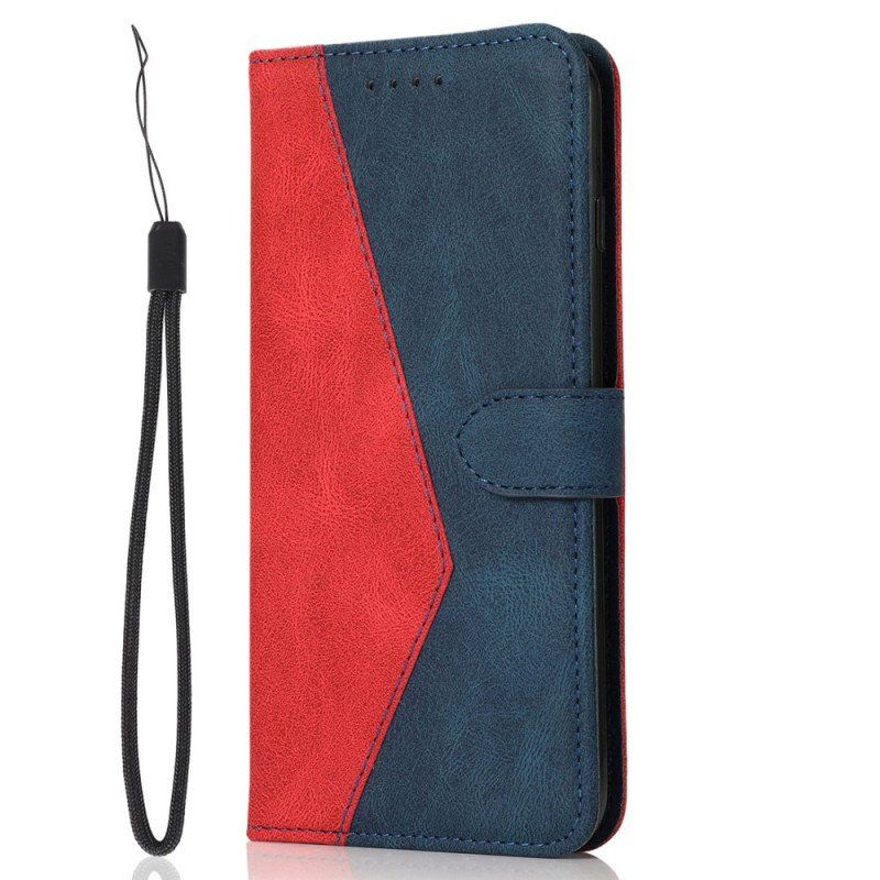 Etui Folio do iPhone 14 Dwukolorowa Skórzana Tekstura