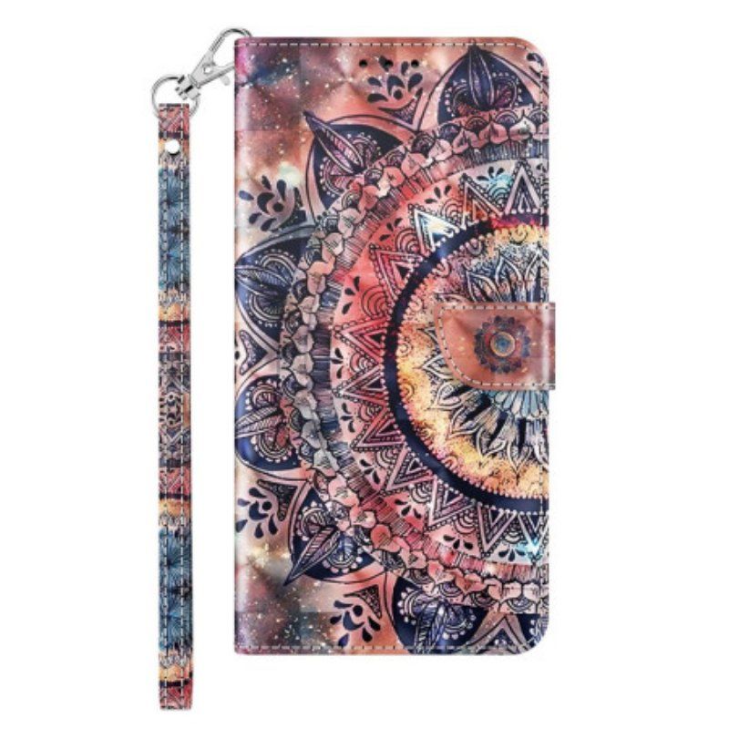 Etui Folio do iPhone 14 z Łańcuch Pro Kolorowa Mandala Z Paskami