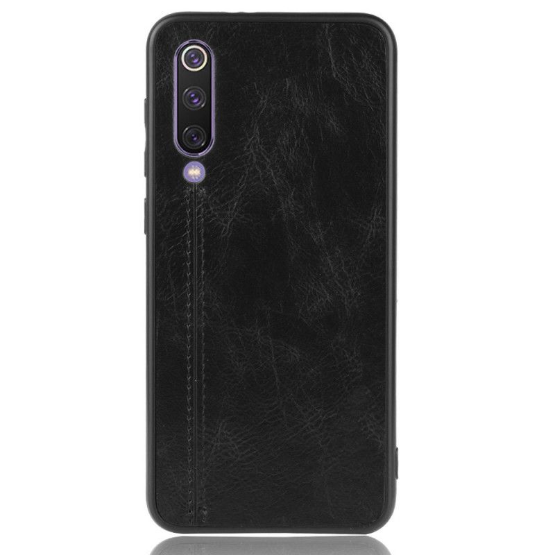 Etui Xiaomi Mi 9 SE Czerwony Czarny Efekt Szytej Skóry