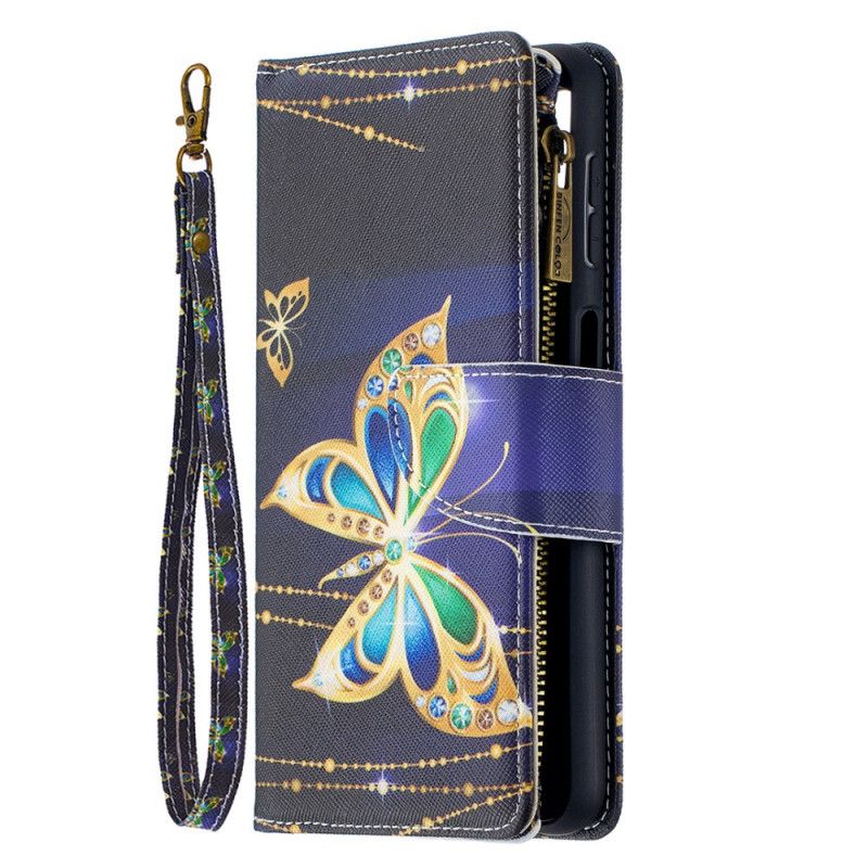 Etui Folio Samsung Galaxy A32 5G Biały Czarny Kieszeń Na Zamek Z Motylami Art