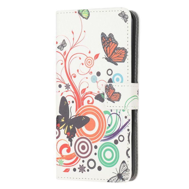 Etui Folio Samsung Galaxy A32 5G Biały Czarny Motyle I Kwiaty Etui Ochronne