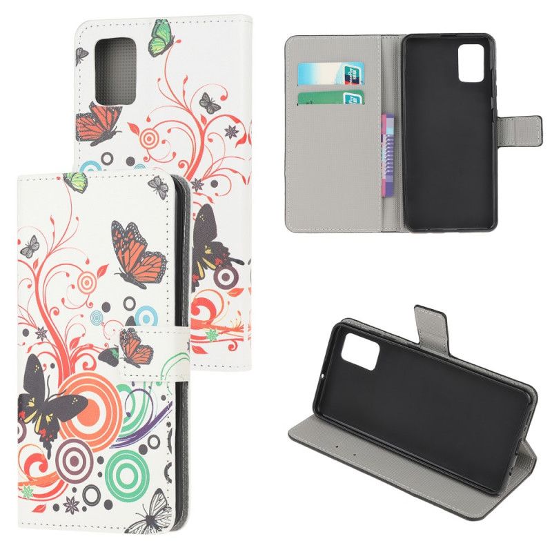 Etui Folio Samsung Galaxy A32 5G Biały Czarny Motyle I Kwiaty Etui Ochronne