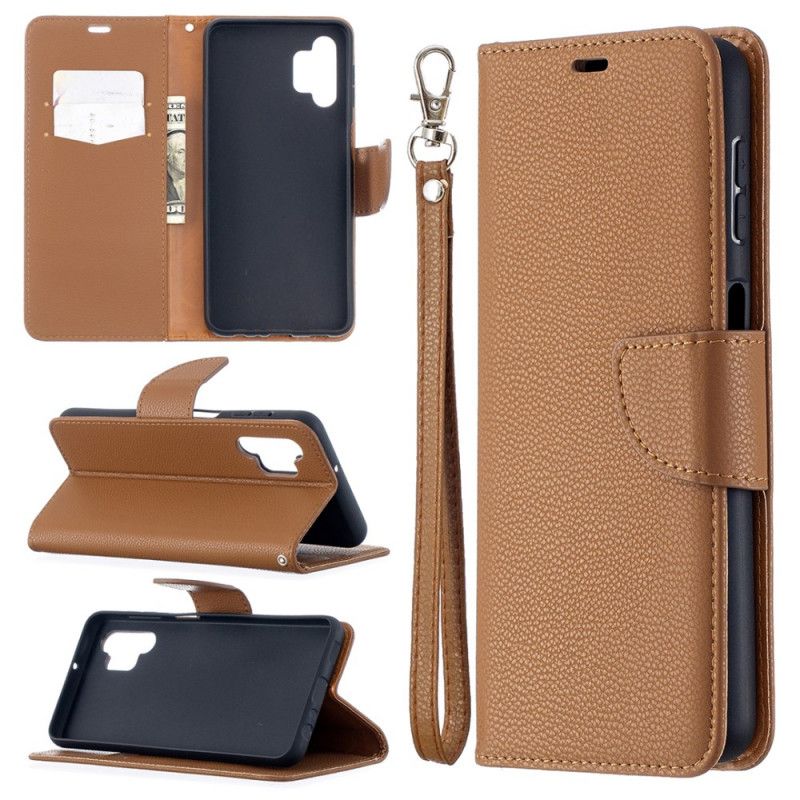 Etui Folio Samsung Galaxy A32 5G Szary Czarny Liczi Ukośna Klapka
