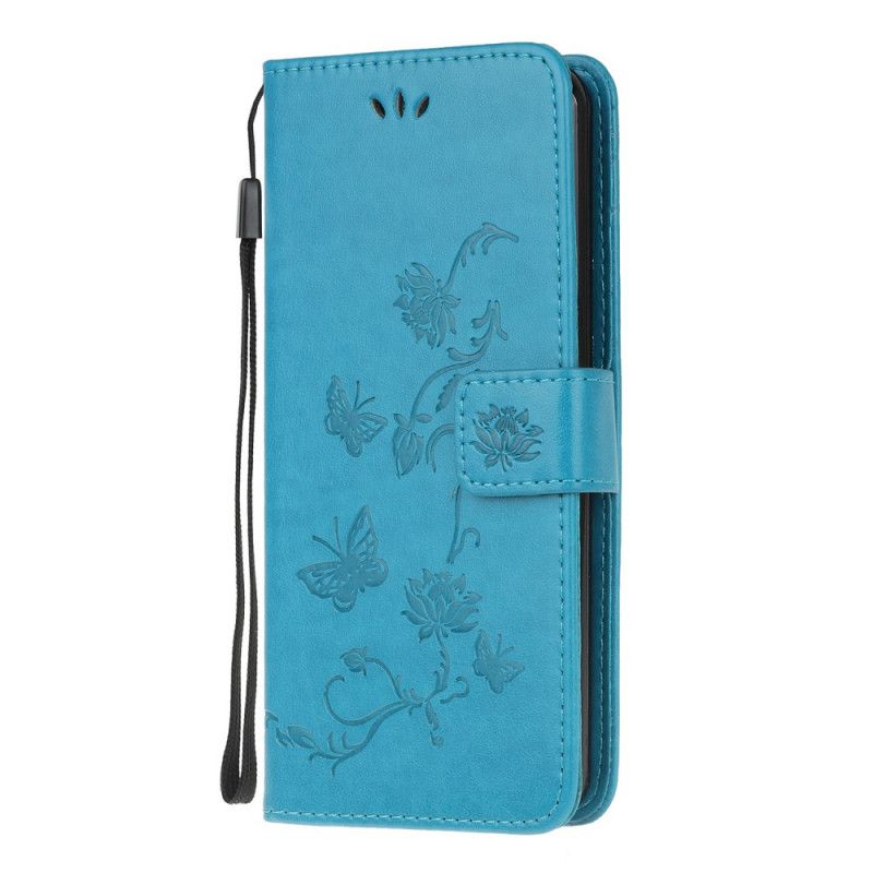 Etui Folio Samsung Galaxy A32 5G Szary Czarny Motyle I Kwiaty Stringów