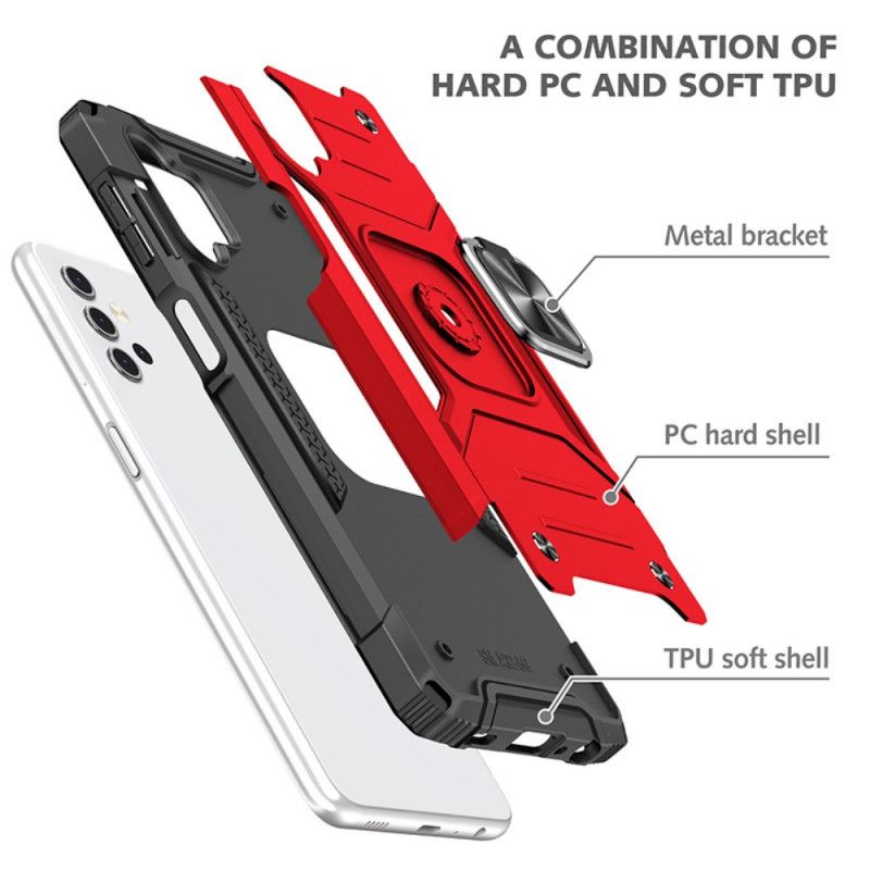 Etui Samsung Galaxy A32 5G Czerwony Czarny Zdejmowany Uchwyt Pierścieniowy Etui Ochronne