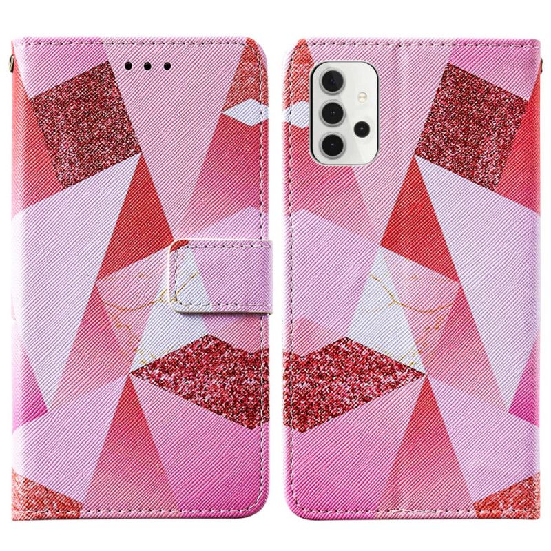 Obudowa Samsung Galaxy A32 5G Etui na Telefon Magenta Trójkąty I Brokat