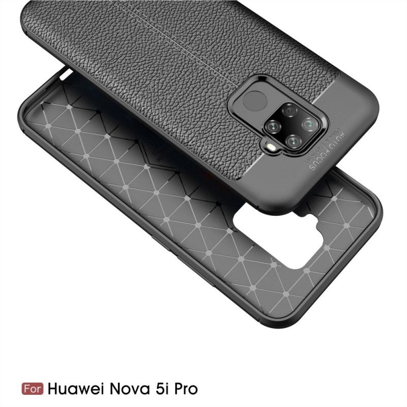 Etui Huawei Mate 30 Lite Czerwony Czarny Efekt Skóry Z Podwójną Linią Liczi