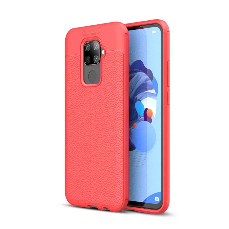 Etui Huawei Mate 30 Lite Czerwony Czarny Efekt Skóry Z Podwójną Linią Liczi