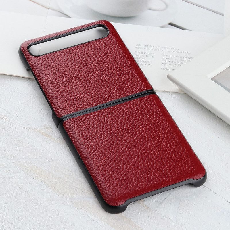 Etui Samsung Galaxy Z Flip Czerwony Czarny Imitacja Skóry Liczi Etui Ochronne