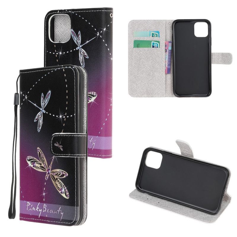 Etui Folio iPhone 12 / 12 Pro Ważki Ze Stringami