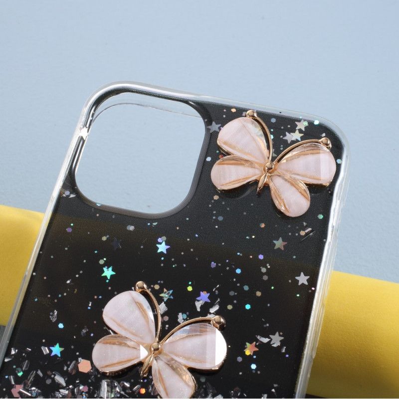 Etui iPhone 12 / 12 Pro Różowy Czarny Brokat Motyla 3D