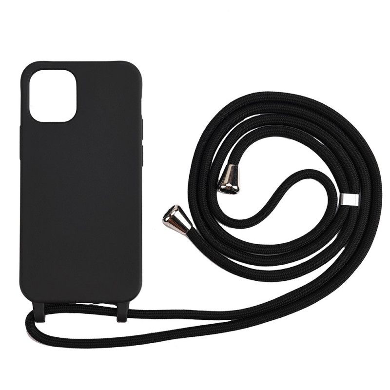 Etui iPhone 12 / 12 Pro Różowy Czarny Silikon I Sznurek