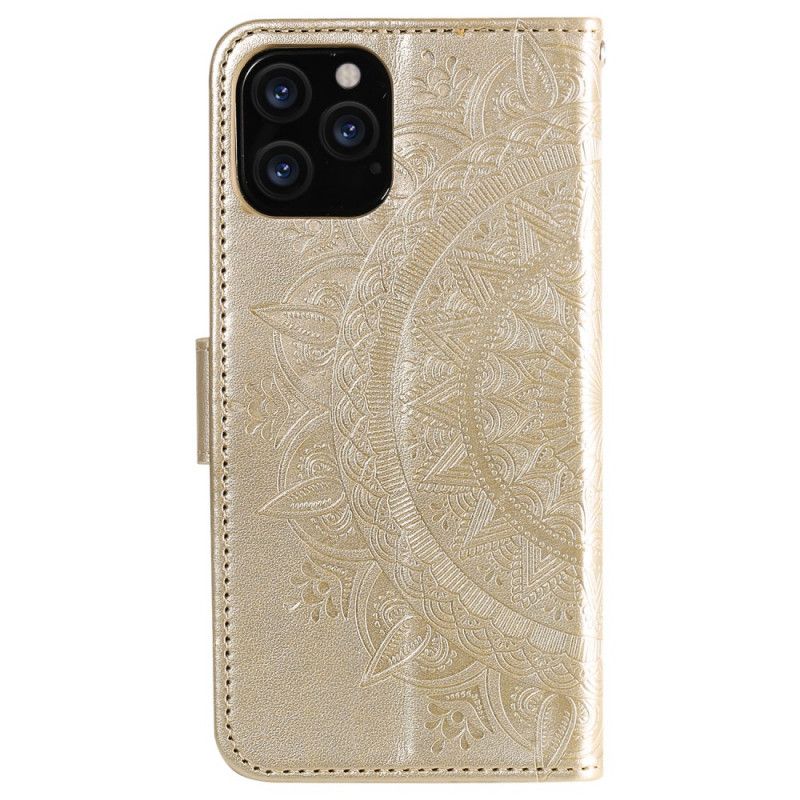 Skórzany Futerał iPhone 12 / 12 Pro Czerwony Szary Etui na Telefon Mandala Słońca